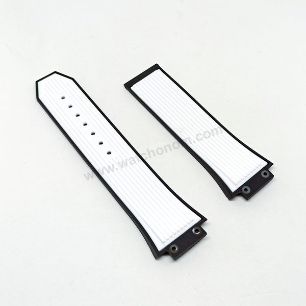 Compatible with Hublot Bigbang 42mm - 17mm White on Black Replacement Watch Band Strap