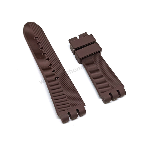 Fits/For Swatch Irony the Chrono YOS Series YOS440 , YOS449 , YOS401G , YOS447 , YOS448 - 23mm Brown Replacement Rubber Watch Band Strap