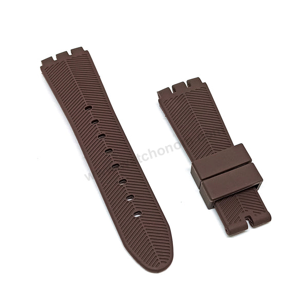 Fits/For Swatch Irony the Chrono YOS Series YOS440 , YOS449 , YOS401G , YOS447 , YOS448 - 23mm Brown Replacement Rubber Watch Band Strap