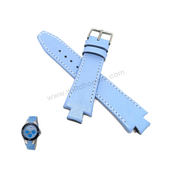 Lacoste 3520D fits with 18mm Handmade White Stitch on Baby Blue Genuine Leather Replacement  Watch Band Strap Belt