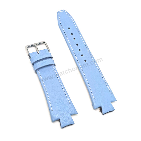 Lacoste 3520D fits with 18mm Handmade White Stitch on Baby Blue Genuine Leather Replacement  Watch Band Strap Belt