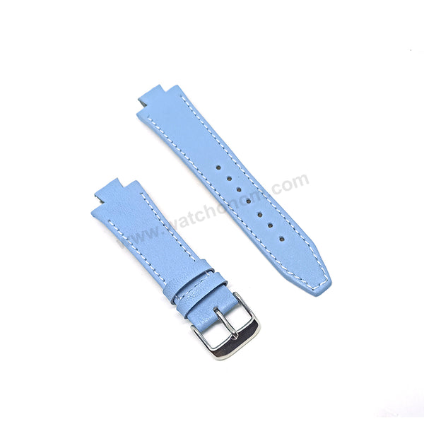 Lacoste 3520D fits with 18mm Handmade White Stitch on Baby Blue Genuine Leather Replacement  Watch Band Strap Belt