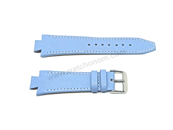 Lacoste 3520D fits with 18mm Handmade White Stitch on Baby Blue Genuine Leather Replacement  Watch Band Strap Belt