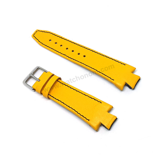 Lacoste 3520D fits with 18mm Handmade Black Stitch on Yellow Genuine Leather Replacement  Watch Band Strap Belt