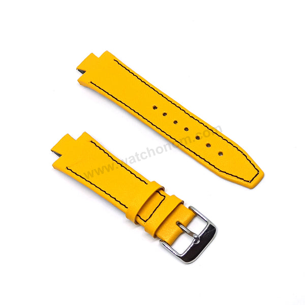 Lacoste 3520D fits with 18mm Handmade Black Stitch on Yellow Genuine Leather Replacement  Watch Band Strap Belt