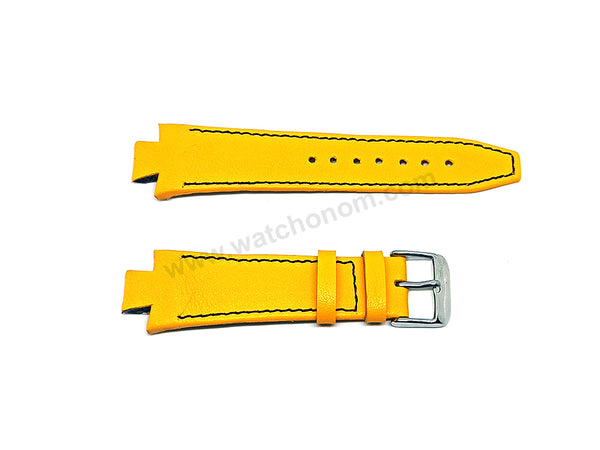 Lacoste 3520D fits with 18mm Handmade Black Stitch on Yellow Genuine Leather Replacement  Watch Band Strap Belt