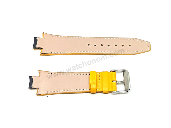 Lacoste 3520D fits with 18mm Handmade Black Stitch on Yellow Genuine Leather Replacement  Watch Band Strap Belt