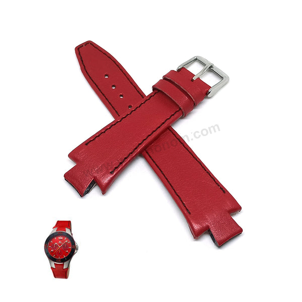 Lacoste 3520D fits with 18mm Handmade Black Stitch on Red Genuine Leather Replacement  Watch Band Strap Belt