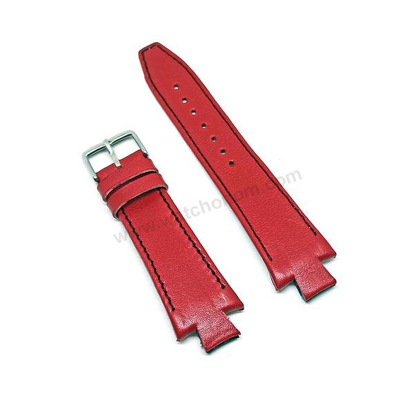 Lacoste 3520D fits with 18mm Handmade Black Stitch on Red Genuine Leather Replacement  Watch Band Strap Belt