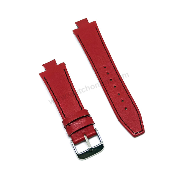 Lacoste 3520D fits with 18mm Handmade Black Stitch on Red Genuine Leather Replacement  Watch Band Strap Belt