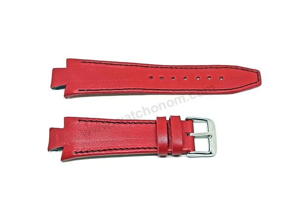 Lacoste 3520D fits with 18mm Handmade Black Stitch on Red Genuine Leather Replacement  Watch Band Strap Belt