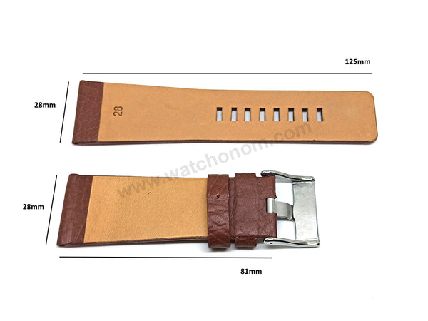 28mm Buffalo Grain Pattern Brown Genuine Leather Replacement Watch Band Strap Belt Fits with Diesel DZ7445 Uber Chief