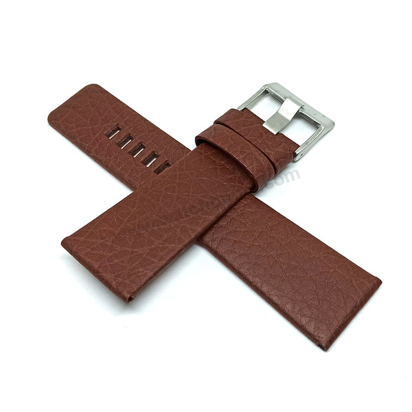 28mm Buffalo Grain Pattern Brown Genuine Leather Replacement Watch Band Strap Belt Fits with Diesel DZ7445 Uber Chief