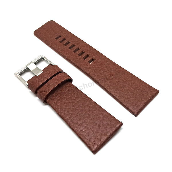 28mm Buffalo Grain Pattern Brown Genuine Leather Replacement Watch Band Strap Belt Fits with Diesel DZ7445 Uber Chief