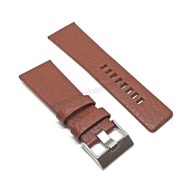 28mm Buffalo Grain Pattern Brown Genuine Leather Replacement Watch Band Strap Belt Fits with Diesel DZ7445 Uber Chief