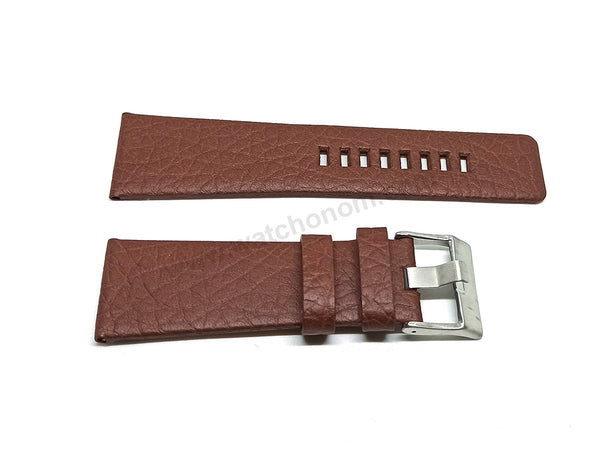 28mm Buffalo Grain Pattern Brown Genuine Leather Replacement Watch Band Strap Belt Fits with Diesel DZ7445 Uber Chief