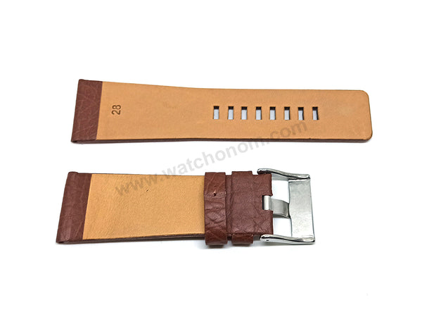 28mm Buffalo Grain Pattern Brown Genuine Leather Replacement Watch Band Strap Belt Fits with Diesel DZ7445 Uber Chief