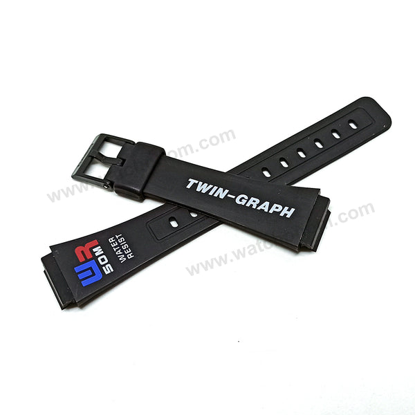 Genuine Casio AE-20W Twin-Graph fits/for 18mm Black Rubber Replacement Watch Band Strap Belt - NOS Authentic