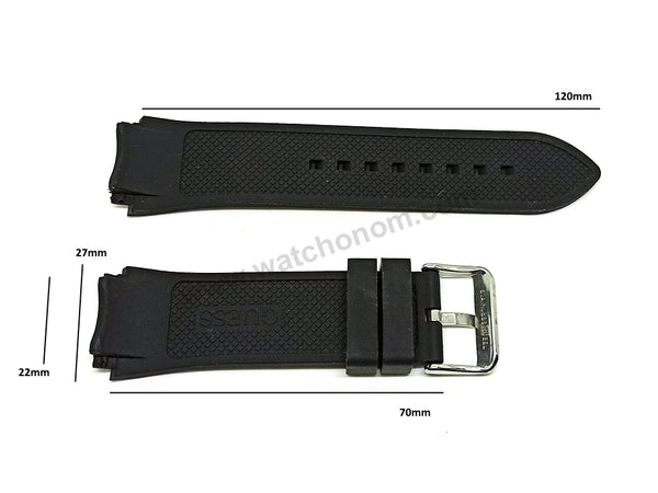 Fits/For Guess Rigor W0247G4 - 22mm Black Rubber Silicone Replacement Watch Band Strap Belt