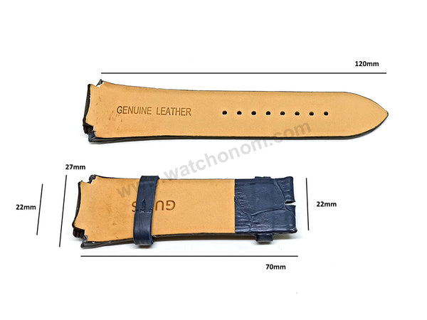 Fits/For Guess Rigor W0040G7 , W0407G2 , W0040G6 , W0040G9 - 22mm Navy Blue Genuine Leather Replacement Watch Band Strap Belt