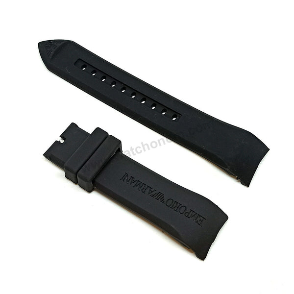 Fits/For Emporio Armani Tazio AR5977 , AR5978 , AR6053 - 23mm Black Rubber Silicone Replacement Curved End Watch Band Strap Belt