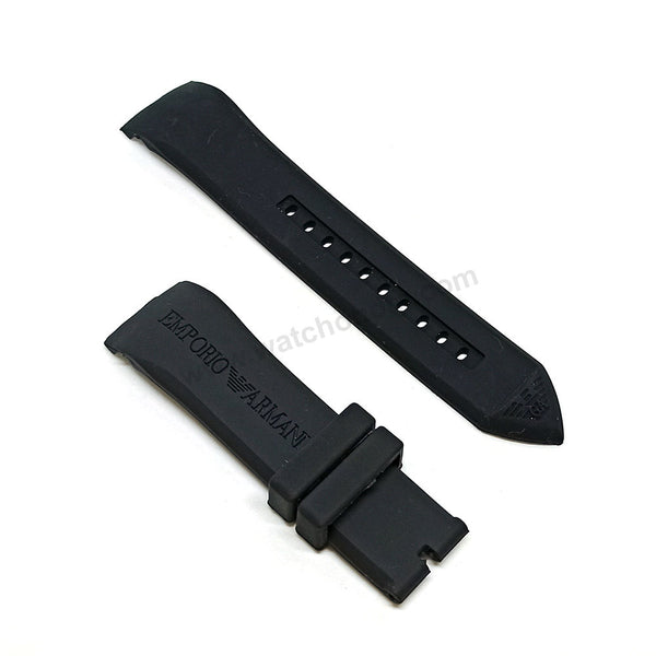 Fits/For Emporio Armani Tazio AR5977 , AR5978 , AR6053 - 23mm Black Rubber Silicone Replacement Curved End Watch Band Strap Belt