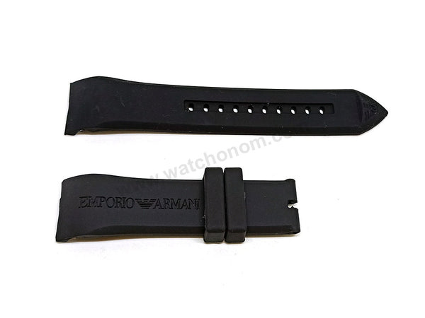 Fits/For Emporio Armani Tazio AR5977 , AR5978 , AR6053 - 23mm Black Rubber Silicone Replacement Curved End Watch Band Strap Belt