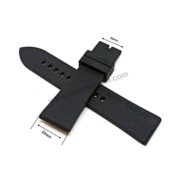 Fits/For Emporio Armani Connected ART3010 , ART3016 , ART3021 - 22mm Black Rubber Silicone Replacement Watch Band Strap Belt