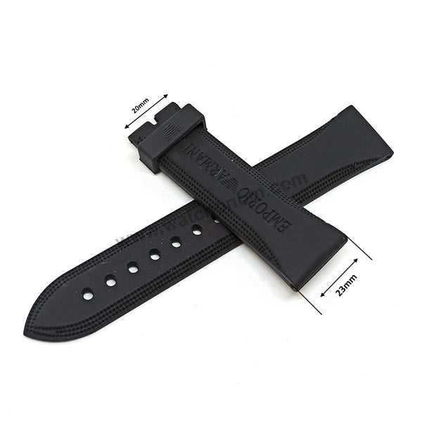 Fits/For Emporio Armani AR0548 , AR0584 , AR0593 , AR0595 - 23mm Black Rubber Silicone Replacement Watch Band Strap Belt