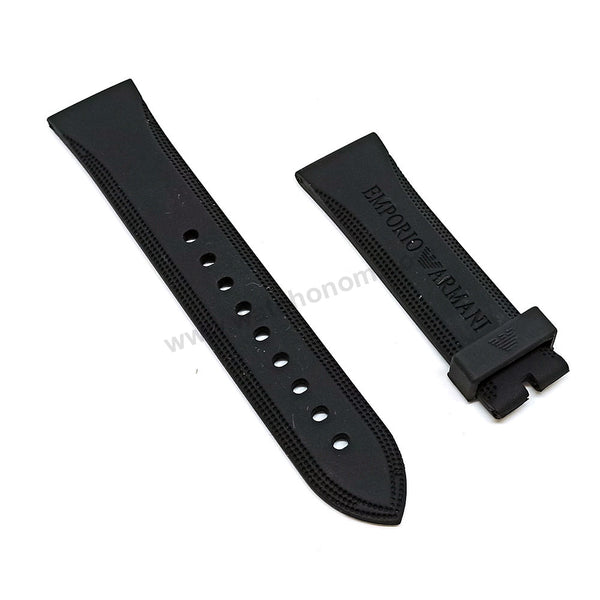 Fits/For Emporio Armani AR0548 , AR0584 , AR0593 , AR0595 - 23mm Black Rubber Silicone Replacement Watch Band Strap Belt