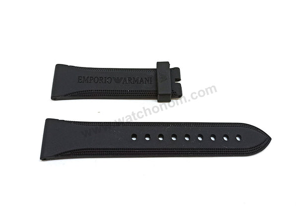 Fits/For Emporio Armani AR0548 , AR0584 , AR0593 , AR0595 - 23mm Black Rubber Silicone Replacement Watch Band Strap Belt