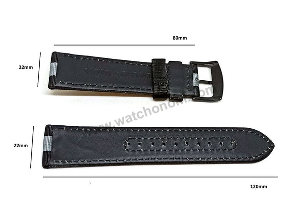 Fits/For Emporio Armani Luigi AR1948 - AR1949 , AR1950 , AR1816 - 22mm Black Textile on Leather Replacement Watch Band Strap Belt