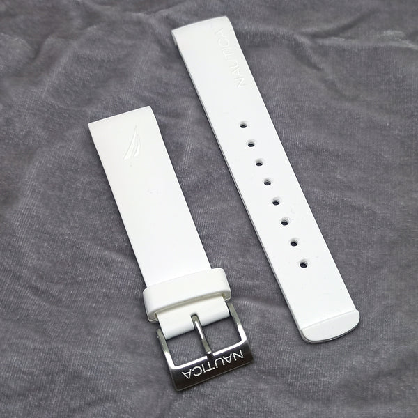 Authentic Nautica A09904G , A31504G , N19526 - 22mm White Rubber Silicone Curved End Replacement Watch Band Strap Belt