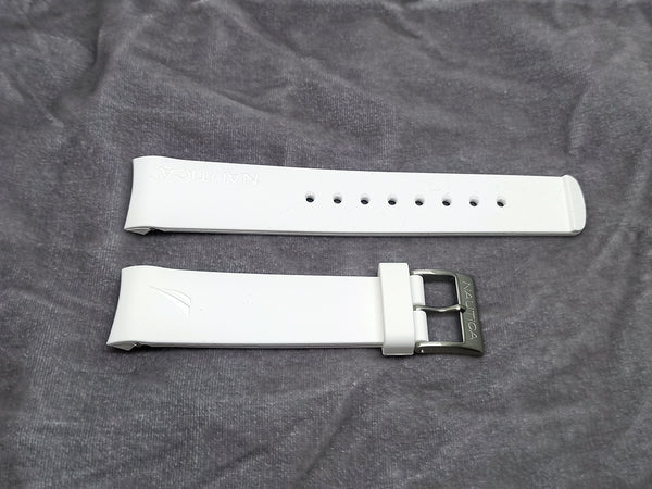 Authentic Nautica A09904G , A31504G , N19526 - 22mm White Rubber Silicone Curved End Replacement Watch Band Strap Belt