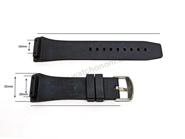 Fits/for Concord Wristwatches - 25mm Black Rubber Silicone Watch Band Strap Belt