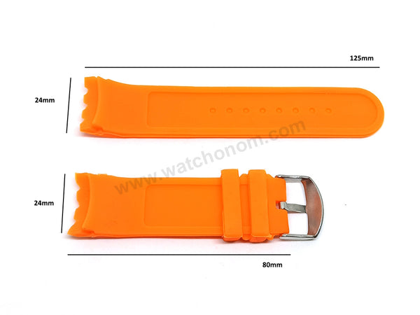 Fits/For Nautica A17586G , A18723G , A20044G - 24mm Orange Rubber Silicone Replacement Watch Band Strap Belt