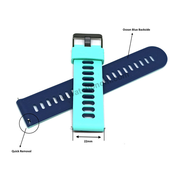 Fits/For Emporio Armani AR1949 Luigi  - 22mm Turquoise on Ocean Blue Rubber Silicone Replacement Watch Band Strap Belt