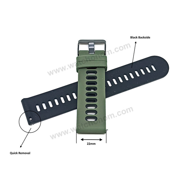 Fits/For Emporio Armani AR1950 Luigi  - 22mm Green on Black Rubber Silicone Replacement Watch Band Strap Belt