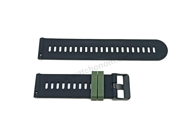 Fits/For Emporio Armani AR1950 Luigi  - 22mm Green on Black Rubber Silicone Replacement Watch Band Strap Belt