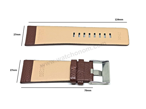 Fits/For Diesel DZ1206 , DZ1399 Master Chief - 27mm Brown Genuine Leather Watch Band Strap Belt