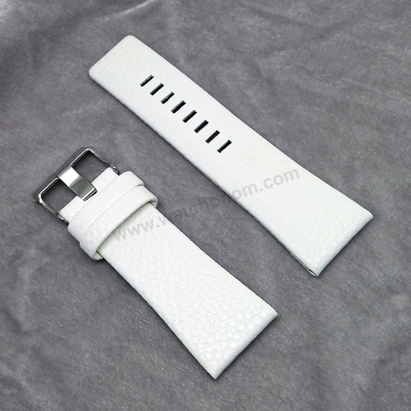 Fits/For Diesel DZ1451 Time 3 hands - 27mm White Genuine Leather Watch Band Strap Belt