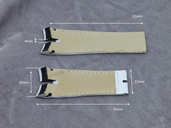 Fits/For Roger Dubuis Excalibur and EasyDrive - 26mm White Genuine Leather ES45 Watch Band Strap Belt