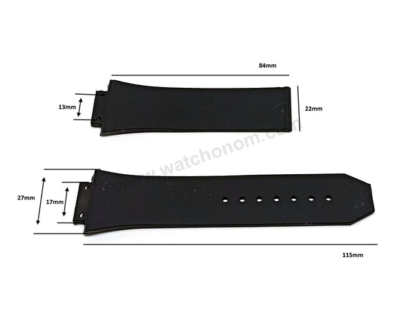 Fits/For Hublot Bigbang 42mm - 17mm Black on Black Replacement Watch Band Strap Belt