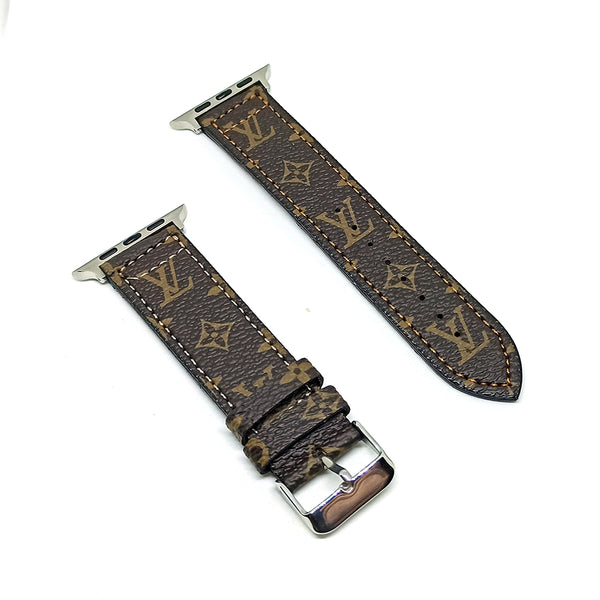 Fits/for Apple Watch Series 3, 4, 5, 6, 7, SE - 34mm LV Printed Brown Leather Luxury Style Watch Band Strap Belt