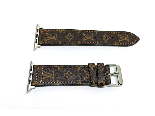 Fits/for Apple Watch Series 3, 4, 5, 6, 7, SE - 34mm LV Printed Brown Leather Luxury Style Watch Band Strap Belt