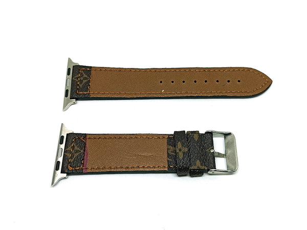 Fits/for Apple Watch Series 3, 4, 5, 6, 7, SE - 34mm LV Printed Brown Leather Luxury Style Watch Band Strap Belt