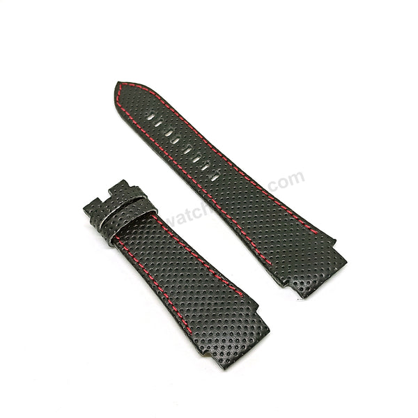 Fits/For Seiko Sportura Honda Racing F1 - Handmade Black with Red Stitch Leather Watch Strap Band Belt