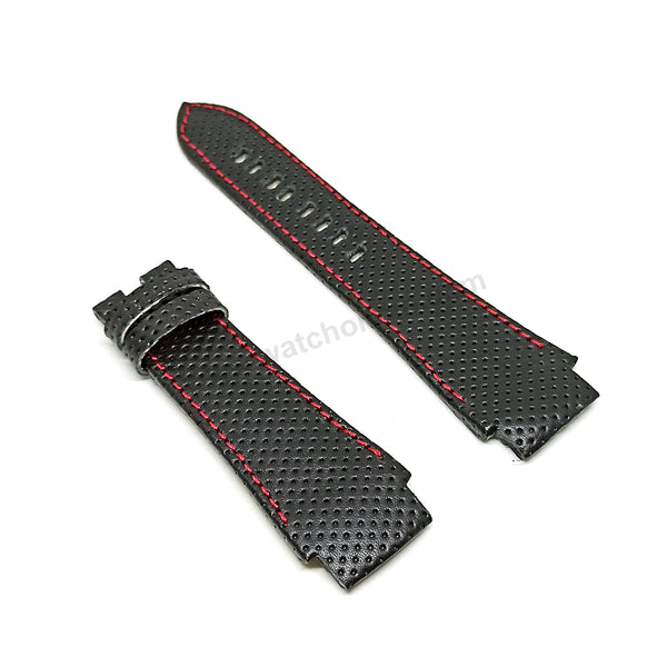 Fits/For Seiko Sportura Honda Racing F1 - Handmade Black with Red Stitch Leather Watch Strap Band Belt