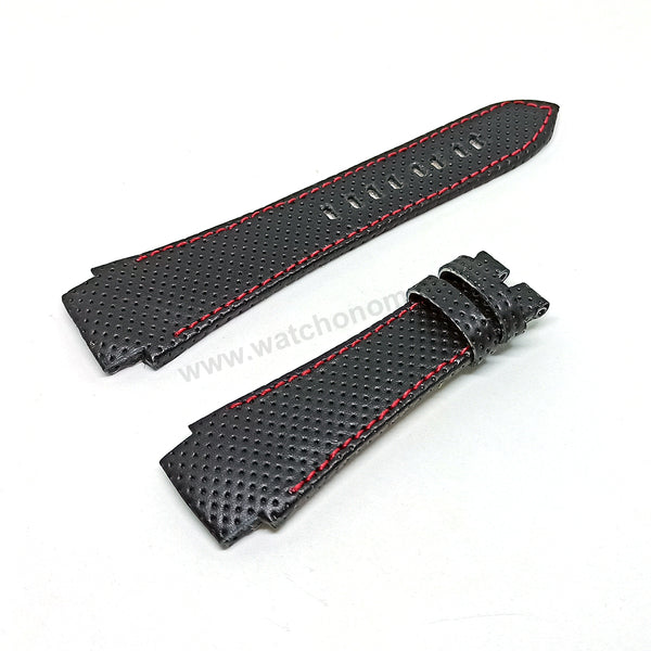 Fits/For Seiko Sportura Honda Racing F1 - Handmade Black with Red Stitch Leather Watch Strap Band Belt