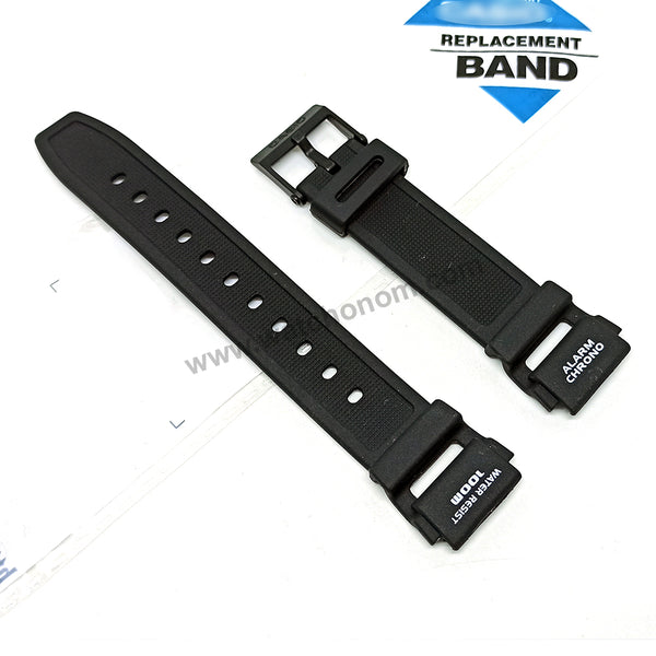 Fits/For Casio AQ-150W - 18.5mm White Letters on Black Rubber Replacement Watch Band Strap Belt